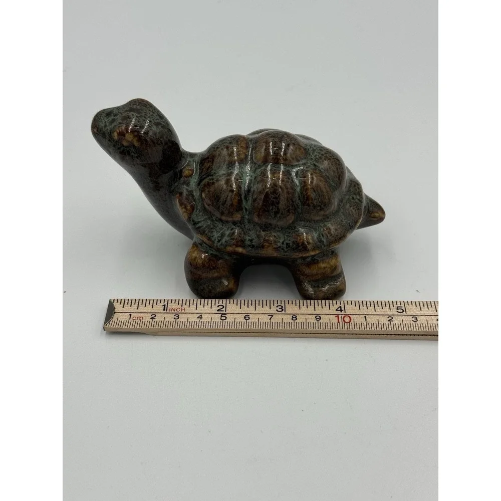 Russ Home Ceramic Tortoise Turtle Figurine Brown Drip Glaze 5.5